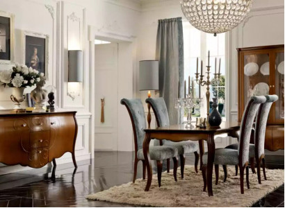 Complete Set Dining Table 4x Chairs Dining Room Set Group Wood Cabinet 7-piece